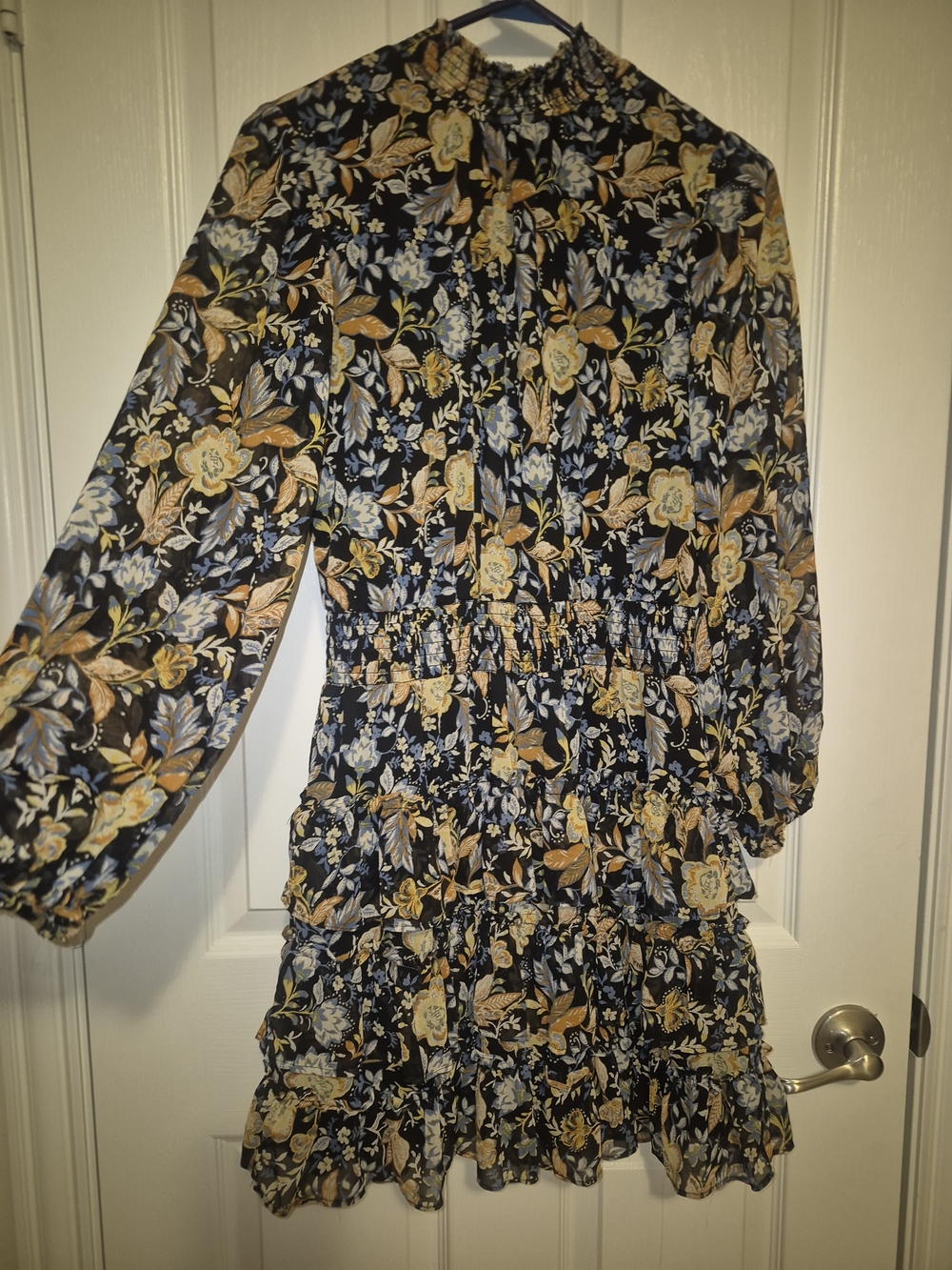 Others Follow Navy Floral Long-Sleeve Ruffled Mini Dress
